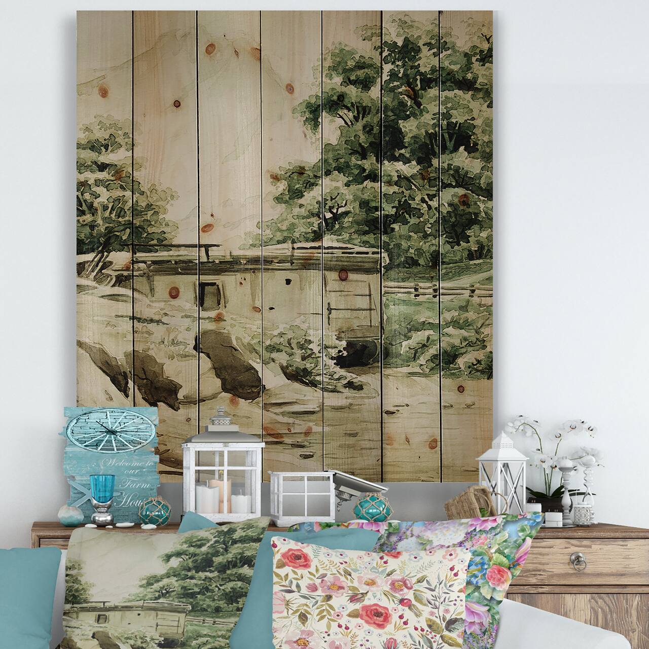 Designart - Cabin In The Mountains - Cabin & Lodge Print on Natural Pine Wood